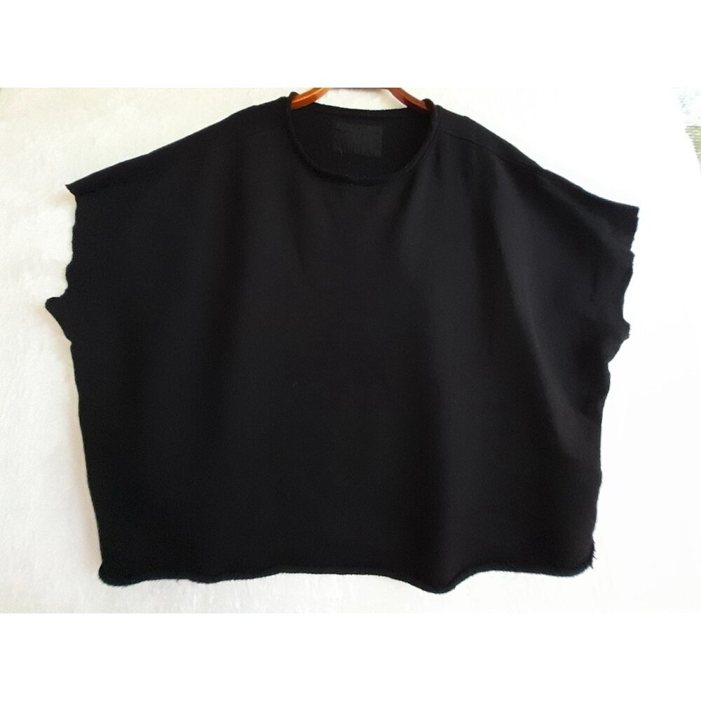 Frank & Eileen OS Olive Capelet Shirt Raw Hem Edges Grunge Oversized Comfy Black - Picture 3 of 9
